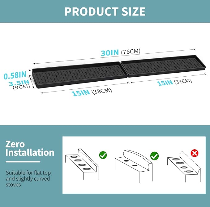 BFONS 30" Magnetic Stove Top Shelf Spice Rack Storage, Silicone Top Heat Material Stove Rack Seasoning Organizer Kitchen Gadgets Kitchen Organization(Black)