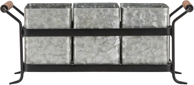 NIKKY HOME Farmhouse 3 Compartment Galvanized Silverware Caddy Cutlery Organizer Kitchen Countertop Flatware Holder for Utensil, Spoons, Knives, Forks