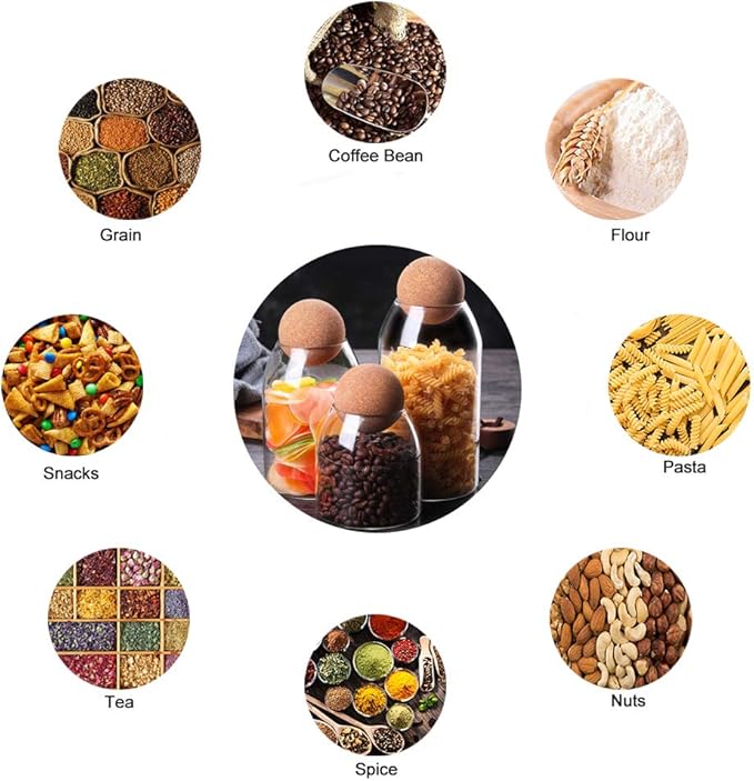 MOLFUJ 550ML/18Oz Glass Storage Container with Ball Cork, Cute Decorative Organizer Bottle Canister Jar with Air Tight Wood Lid for Food, Coffee, Candy, Bathroom Apothecary Cotton Swab Qtip Holder