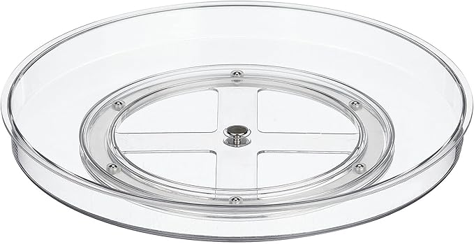 mDesign Lazy Susan Turntable Plastic Spinner for Kitchen/Bathroom, Pantry, Fridge, Cupboards, or Counter Organizing, Fully Rotating Organizer for Food, 11.5" Round - Lumiere Collection - Clear
