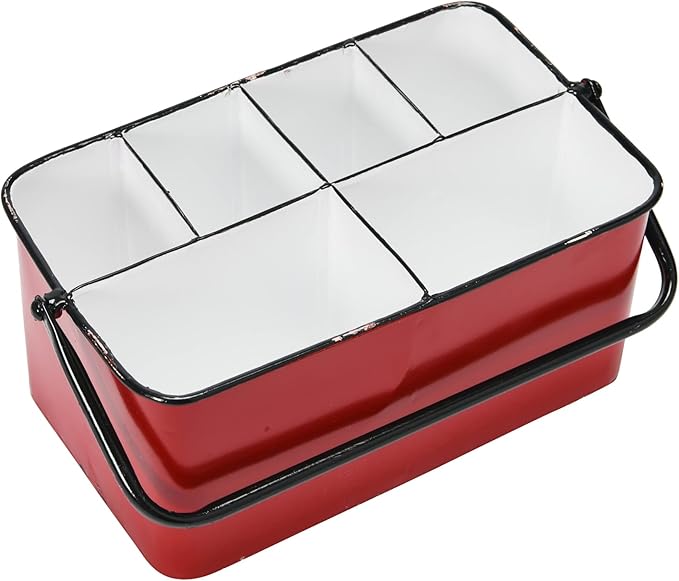 Creative Co-Op Farmhouse Metal Storage Caddy with 6 Compartments and Handle, Distressed Red and White