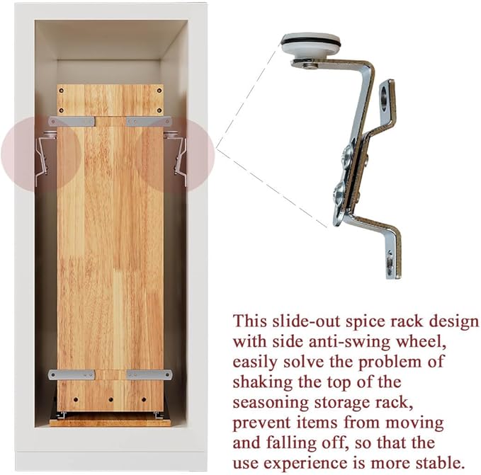4 Tier Pull Out Spice Rack Holder Shelves (8" W x 22" D), spice organization for cabinet Storage Organization, pull out spice racks for inside cabinets