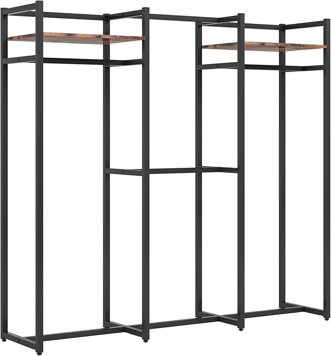 Tribesigns Garment Rack Heavy Duty Clothes Rack, Free Standing Closet Organizer with Shelves and Hanging Rod, Large Metal Clothing Rack for Hallway, Bedroom, Max Load 500Lbs (Dark Black)