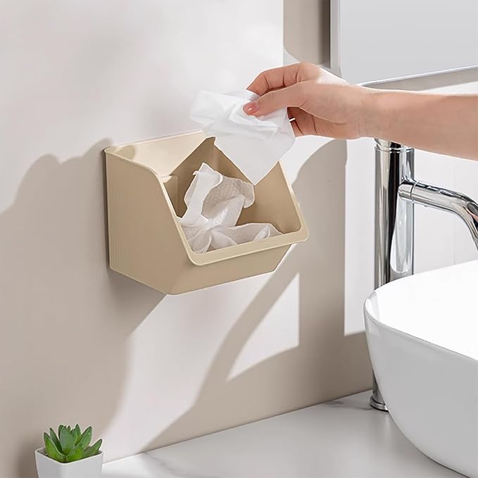 6-Pack Small Beige Storage Baskets, Plastic Storage Bins Kitchen Wall Organizer and Storage Shelves, Spice Organizer, Adhesive Spice Rack Wall Mount for Countertop/Cabinet/Bathroom