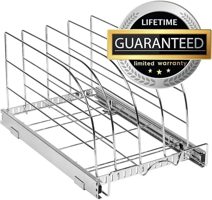 HOLDN’ STORAGE Pull Out Organizer for Cookie Sheet, Cutting Board, Bakeware, and Tray, Sliding Rack- Heavy Duty - Lifetime Limited Warranty - for Under Sink/Under Cabinet, 8.5”W x 21”D x 11”H, Chrome