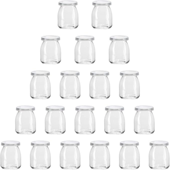 Encheng Clear Glass Jars With Lids, Yogurt & Pudding Containers, 7 oz, 20 Pack