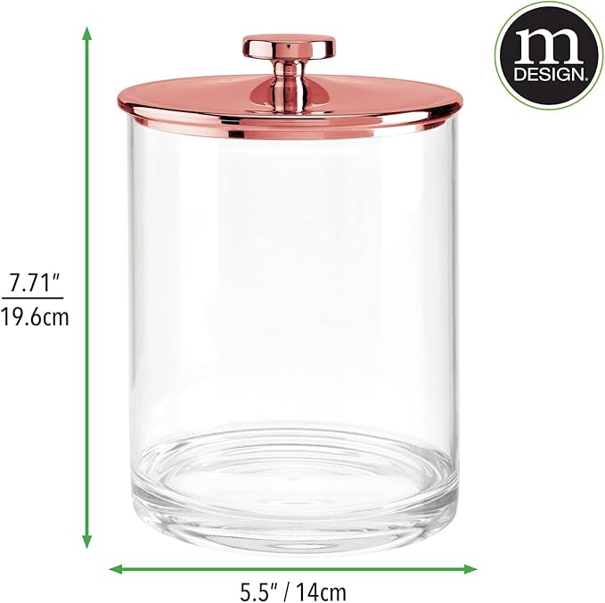mDesign Large Modern Kitchen Apothecary Storage Organizer Canister Jars - Plastic Containers - Organization Holder for Pantry, Counter, Cabinet, Cupboard, Lumiere Collection, 2 Pack, Clear/Rose Gold