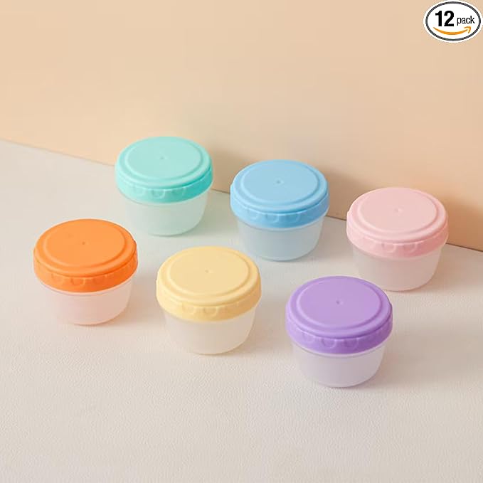 Small Containers with Lids, Reusable Plastic Bowls for Snack and Puree, Salad Dressing Container to Go, Deli, Sauce, Freezer Condiment Containers, Dishwasher Safe (colorful,6 pack, 10 oz)