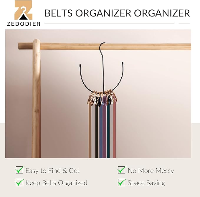 ZEDODIER Belt Hangers, Belt Rack Black Closet Accessories Organizers, Closet Organizer Hook Rack for Belt, Ties, Scarves, Camisoles, Hats, Bras, Shoes
