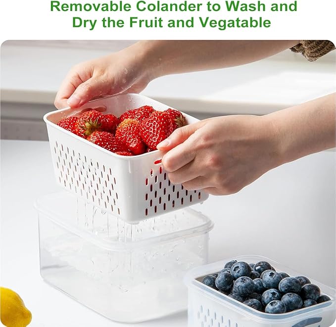 5 Pcs Fruit Storage Containers for Fridge, Airtight Fridge Organizer Bins with Vent Handle Lids, Keep Food Fresh Longer, Dishwasher Safe (Large, 4150ml)