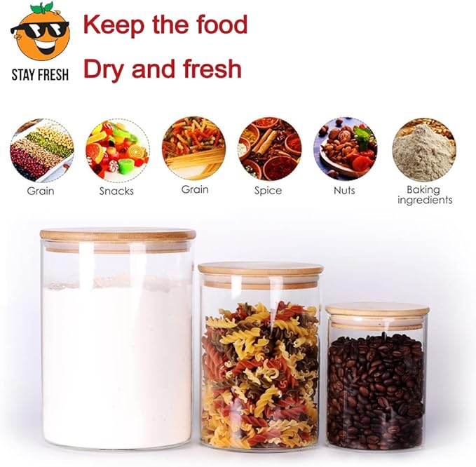 Glass Containers, Set of 3 Airtight Glass Canisters for Flour, Sugar, Rice, Salt (100 OZ/54 OZ/27 OZ)