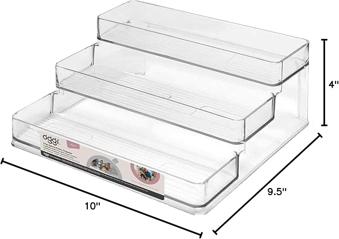 Oggi 3 Tier Spice Organizer & Pantry Storage- For Shelf, Kitchen Cabinet, Spice Rack, Pantry Organization and Storage, Clear Shelves