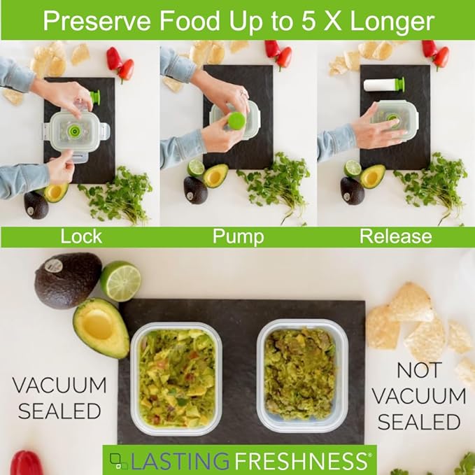 11 piece Vacuum Seal Food Storage Containers with Vacuum Pump, Airtight and Leak Proof, Vacuum Sealed Food Storage Containers, Meal Prep Containers, Keep Food Fresh up to 5 X Longer