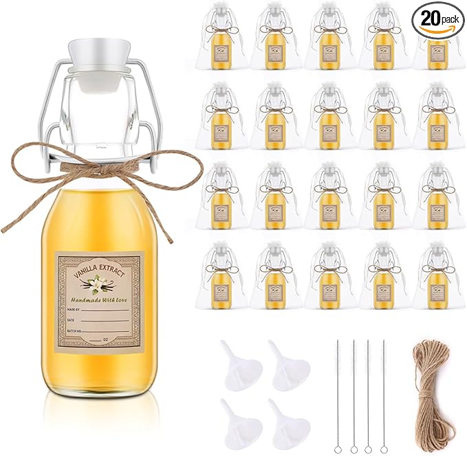 20Pcs 4 oz Swing Top Glass Bottles for Vanilla Extract Homemade,Flip Top Glass Bottles for Glass Food Storage Canister for Hot Sauce Beans