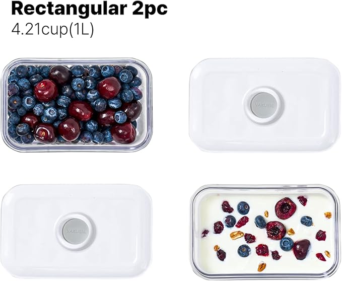 Premium Airtight Food Storage Containers, Rectangular 2PC(1.06qt), Smart One-Click Seal Lid, No Hinges, Patented Double Silicone Lining, 100% Leak Proof, BPA-FREE, Dishwasher, Microwave Safe