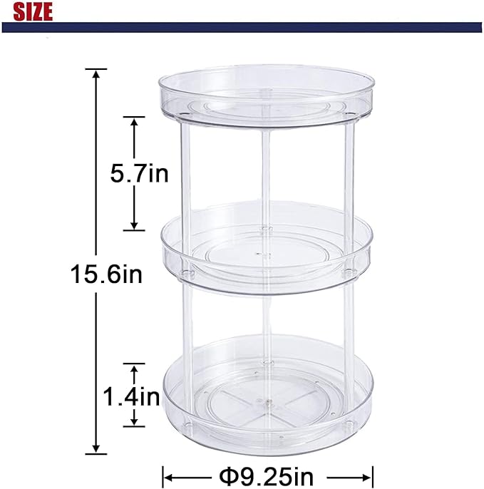 Non-Skid 3 Tier Lazy Susan Turntable - 360 Degree Rotating Spice Rack for Kitchen, Cabinet & Pantry