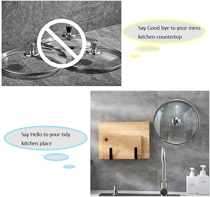 Pot Lid Holder Rack - Chopping Board Knife Organizer - Punched Stainless Steel Wall Mounted Cabinet Single Robe for Kitchen, Bathroom, Living Room, Set of 2