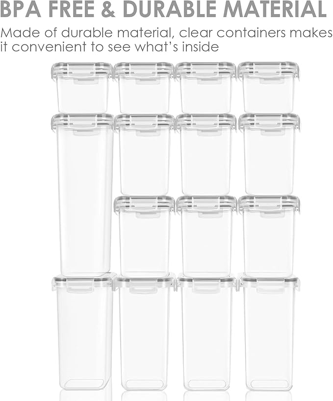 Vtopmart Airtight Food Storage Containers Set with Lids, 15pcs BPA Free Plastic Dry Food Canisters for Kitchen Pantry Organization and Storage, Dishwasher safe,Include 24 Labels, Grey
