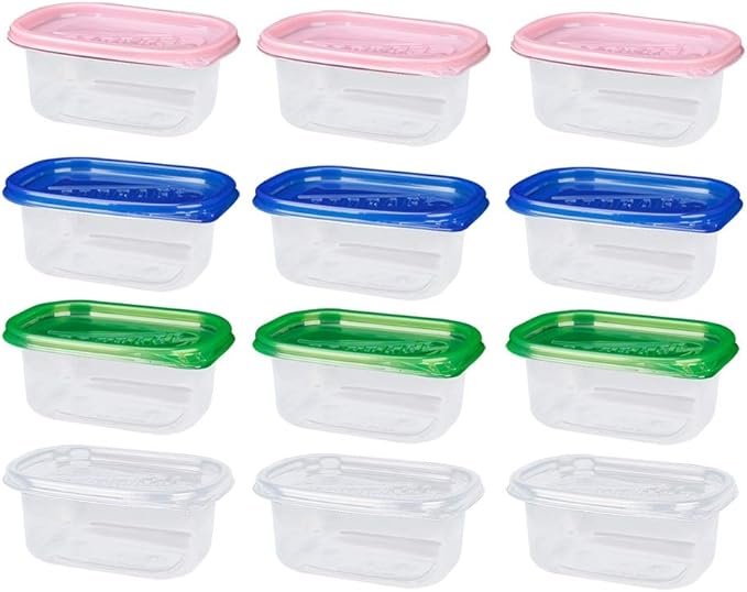 Toyvian 12pcs Food Storage Containers with Lids Rectangular Plastic Lunch Boxes Disposable Food Container Kitchen Sealed Box for Fruit Cake 280ML (Green,Blue,Transparent,Pink)
