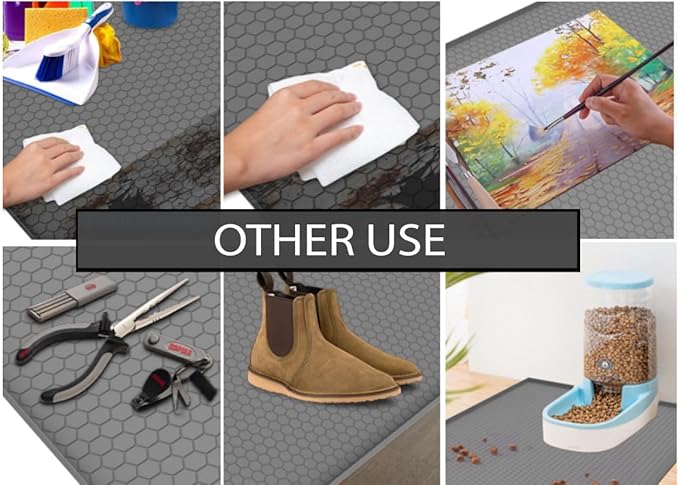 Kitchen Vista Under Sink Mat for kitchen and bathroom Cabinets 34’’ x 22’’ | Silicone Sink Cabinet Protector with Drain Hole,Flexible Sink Drip Tray | Under Sink Organizers and Storage, Grey