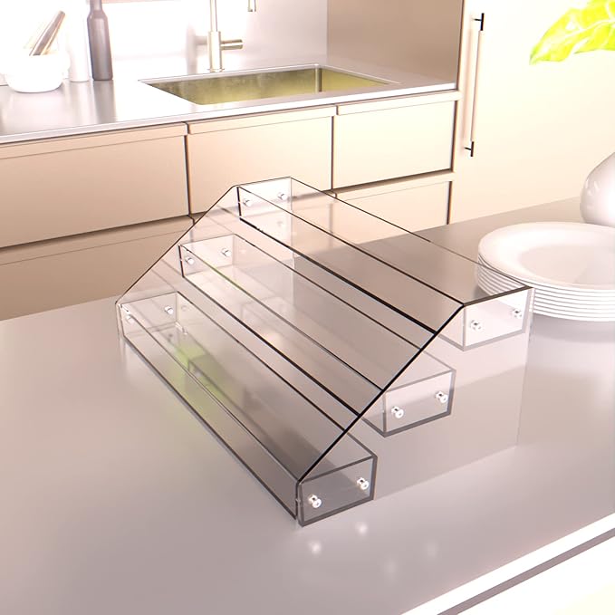 Homakover 3 Tier Acrylic Spice Rack Kitchen Organizer, Sturdy Construction, Space Saving, Great for Cabinets, Pantry, Countertops