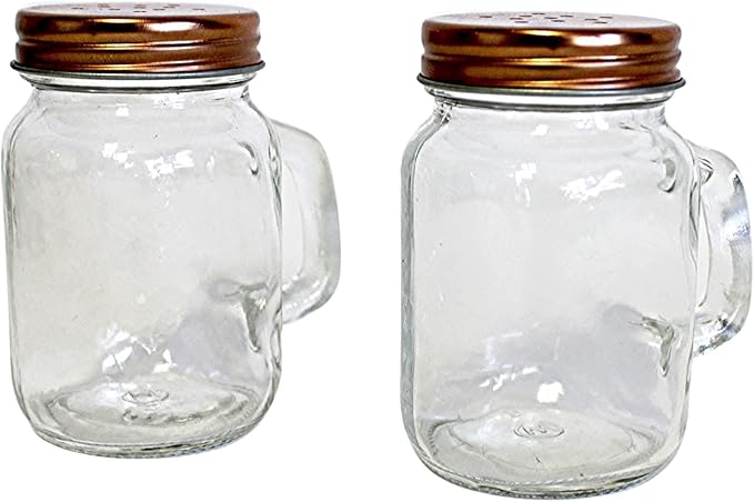 Retro Mason Jar Salt and Pepper Shaker Set – Clear Glass with Stainless Steel Lids, 2-Piece Vintage Design for Kitchen and Dining by Dependable Industries