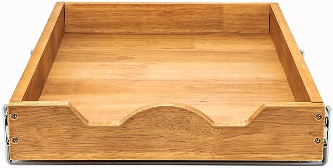 DINDON Pull Out Cabinet Organizer (14" W x 18" D) 1 Tier, Single Tier Oak Wood Under Cabinet Slide Out Shelf Drawer Box…