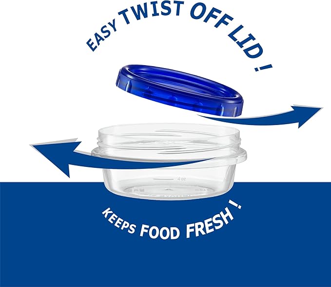 Twist Top Deli Containers Food Storage Containers Blue Screw on Lid Reusable Stackable Leakproof Airtight, pack of 10-8 oz containers