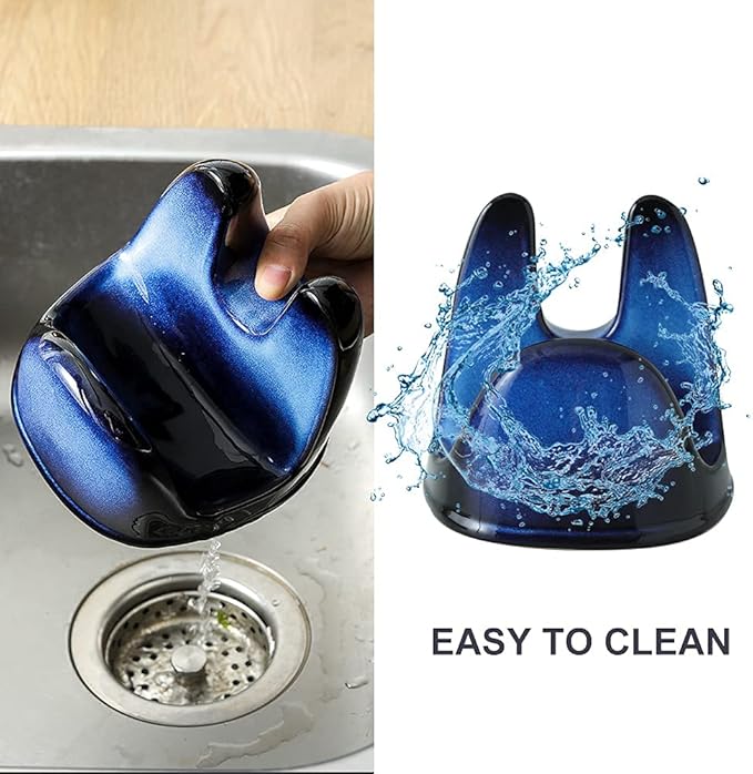 Nihow Pot Lid Holder: Stable Ceramic Pan Lid Holder for Kitchen Counter Decor/Countertop/Stove Top- Heat Resistant & Dishwasher Safe - Elegant Black & Blue (1PC)