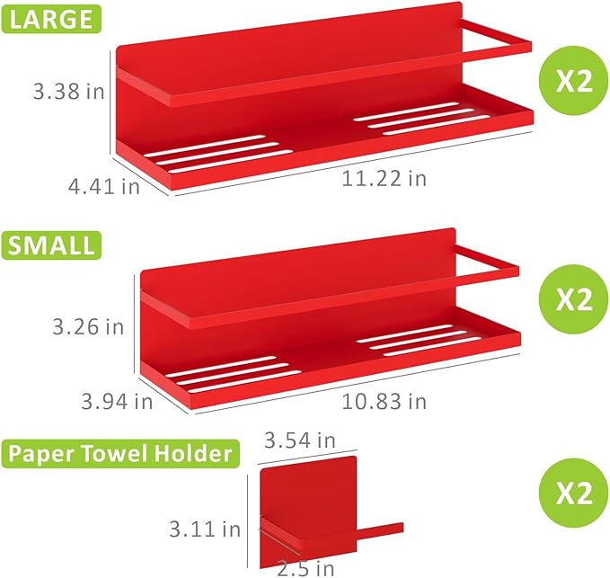 Magnetic Spice Rack For Refrigerator Magnetic Fridge Shelf For Kitchen Red 4 Pack With Magnetic Paper Towel Holder