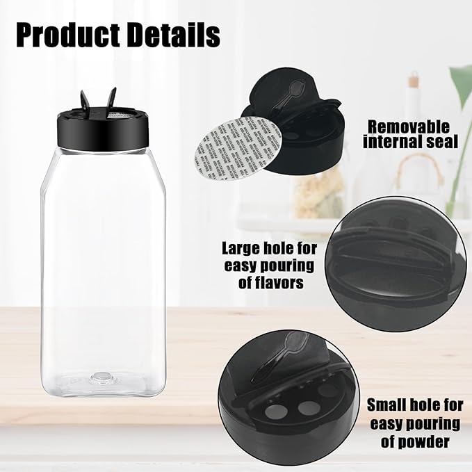 Ysglory 28 Pack 16 Oz Plastic Spice Jars Bottles Containers with Black Cap Empty Seasoning Bottles Large Clear Spice Shaker and Stickers for Storing Spice, Salt, Herbs