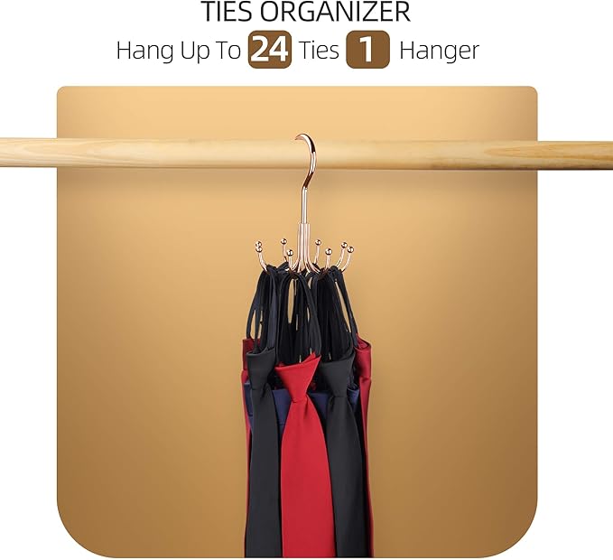 ZEDODIER Belt Hanger, 2 Pack Belt Rack Closet Accessories Organizer, Maximum 24 Storage Capacity, Hanging Holder Storage Hook for Belt, Bra, Tank Top, Tie, Scarf, Purse, Rose Gold