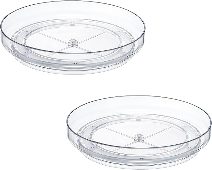 4 Pack, 10 Inch Clear Non-Skid Lazy Susan Organizers - Turntable Rack for Kitchen Cabinet, Pantry Organization and Storage, Fridge, Bathroom Closet, Vanity Countertop Makeup Organizing, Spice Rack