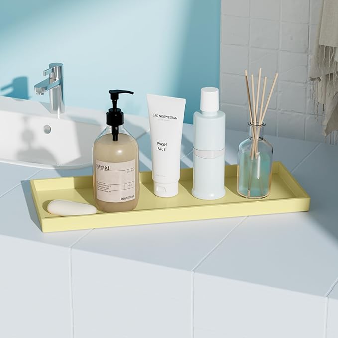 Vanity and Bathroom Tray, 15" ABS Countertop Organizer,Waterproof Vanity Tray for Toilet Tank,Perfume,Soap,Keys,Bathroom Accessories,Kitchen and Bath Trays,Non Slip Small Trays,Gold