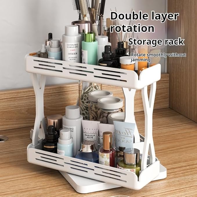 Set of 2 Sliding Spice Rack Organizers - Pull & Rotate Seasoning Storage for Cabinets, Slide-Out 2-Tier Kitchen Shelves with Non-Slip Base (11.8"" D x 6.5"" W x 8.5"" H), General, White