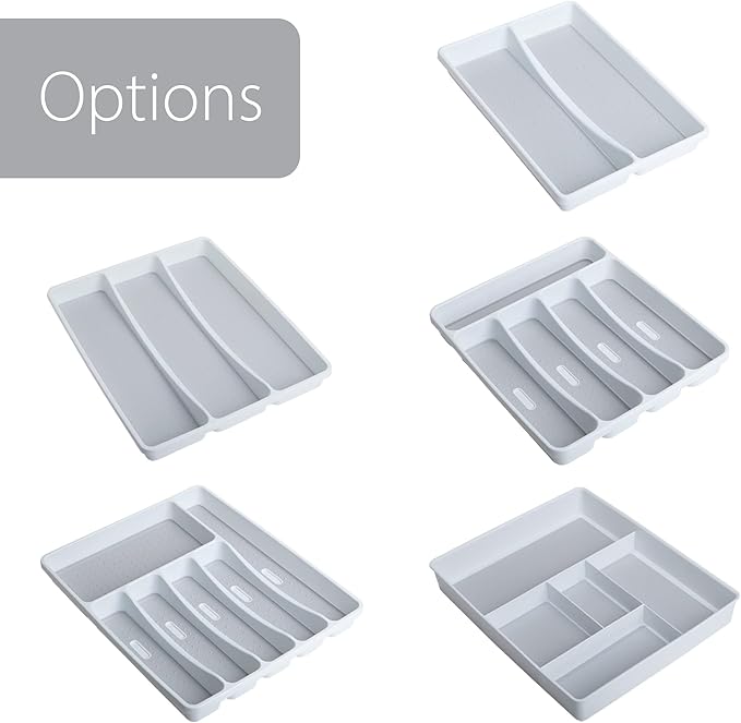 Smart Design 3-Compartment Plastic Drawer Organizer - Non-Slip Lining and Feet - BPA Free - Utensils, Flatware, Office, Personal Care, or Makeup Storage - Kitchen - White with Gray