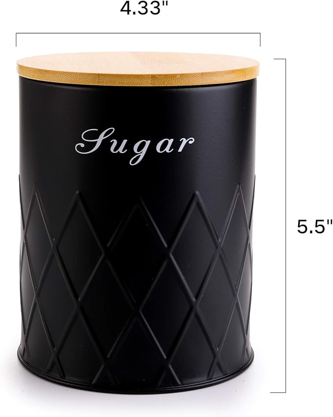 Fasmov 3 Pack Kitchen Canister Set, Coffee, Sugar, and Tea Storage Container Jars with Bamboo Lids for storing Sugar, Coffee and Tea, Black
