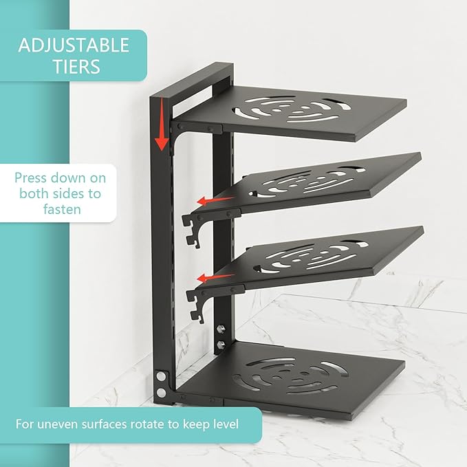 Pan Organizer for Under Cabinet, Kitchen Cabinet Organizer with 3 Adjustable Shelves, Pot and Pan Organizer, Pan Organizers and Storage Solution, Easy Assembly and Space-Saving for Homeowners