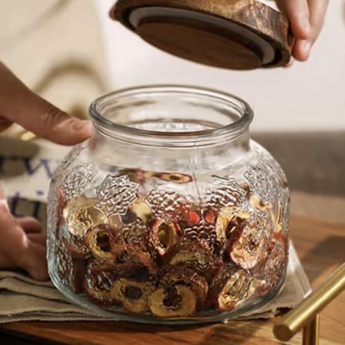 Vintage Glass Jar Canister, 25.3 FL OZ Glass Food Storage Jar, Glass Jar with Lid, Decorative Jar for Home Kitchen Coffee, Tea, Candy, Sugar Jar (Snowflake)