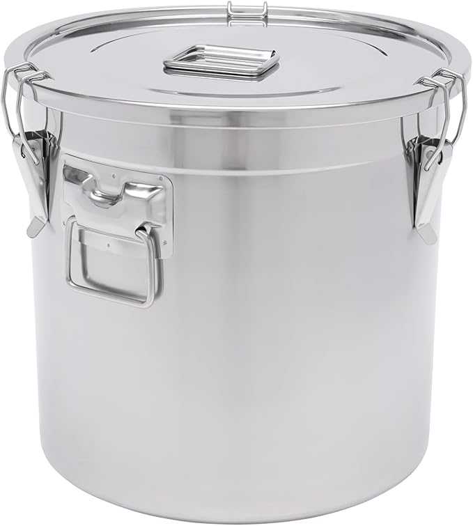 304 Stainless Steel Airtight Canister, Rice Cereal Grain Canisters Container, 6/12/21/33/48 Liters Food Bean Flour Oil Sugar Milk Cookie Storager Bucket w/Handles & Lid for Household Kitchen (33L)