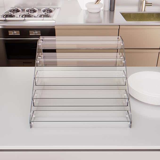 Tiered Spice Rack Acrylic, 5 Tier Clear Spice Rack Organizer for Cabinet, Vertical Spice Rack Shelf Durable Kitchen Seasoning Organizer for Countertop, Cabinet, Pantry, Kitchen Storage (5 Tier)