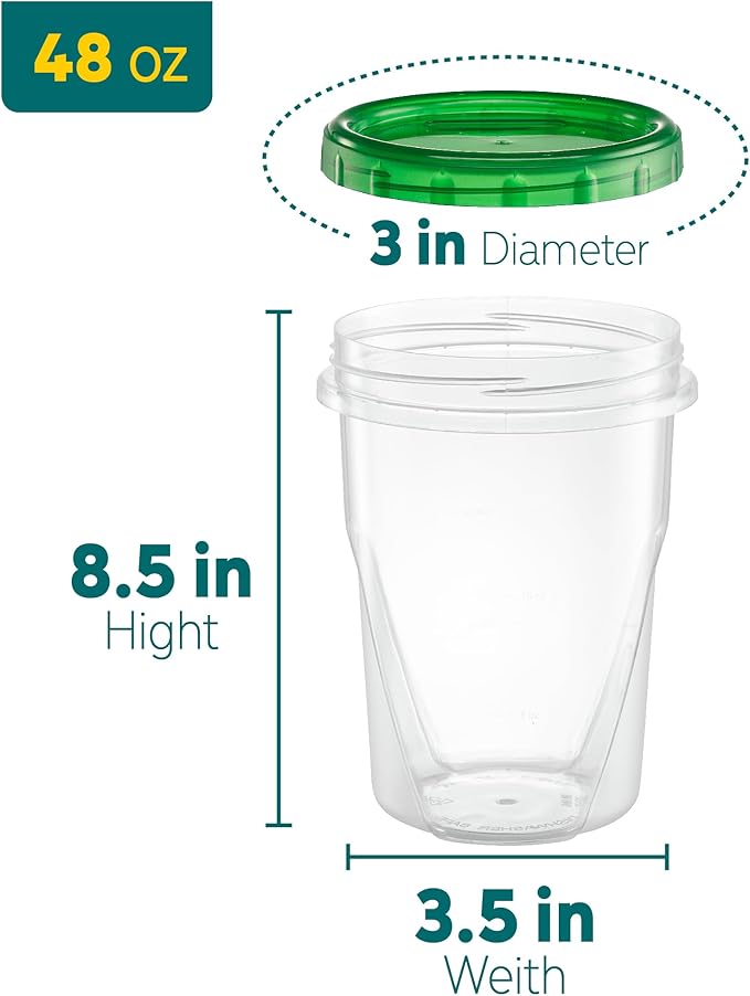 PLASTICPRO 12 Pack Twist Cap Food Storage Containers with Green Screw on Lid- 48 oz Reusable Meal Prep Containers - Large Freezer Containers Microwave Safe Green Plastic Food Storage