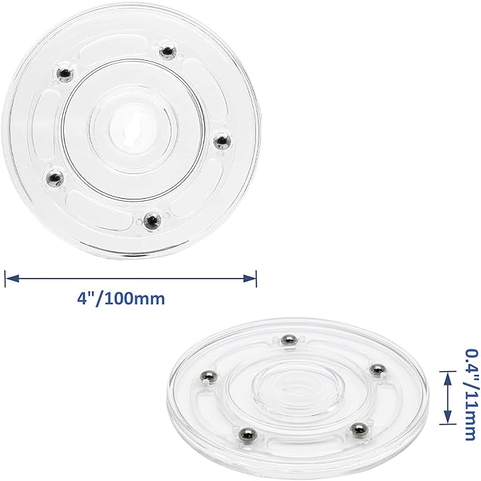 2Pcs 4” Clear Acrylic Turntable Organizer, Rotating Organizer Swivel Plate for Bathroom Kitchen Cabinet Table Spice Rack Cake Pantry