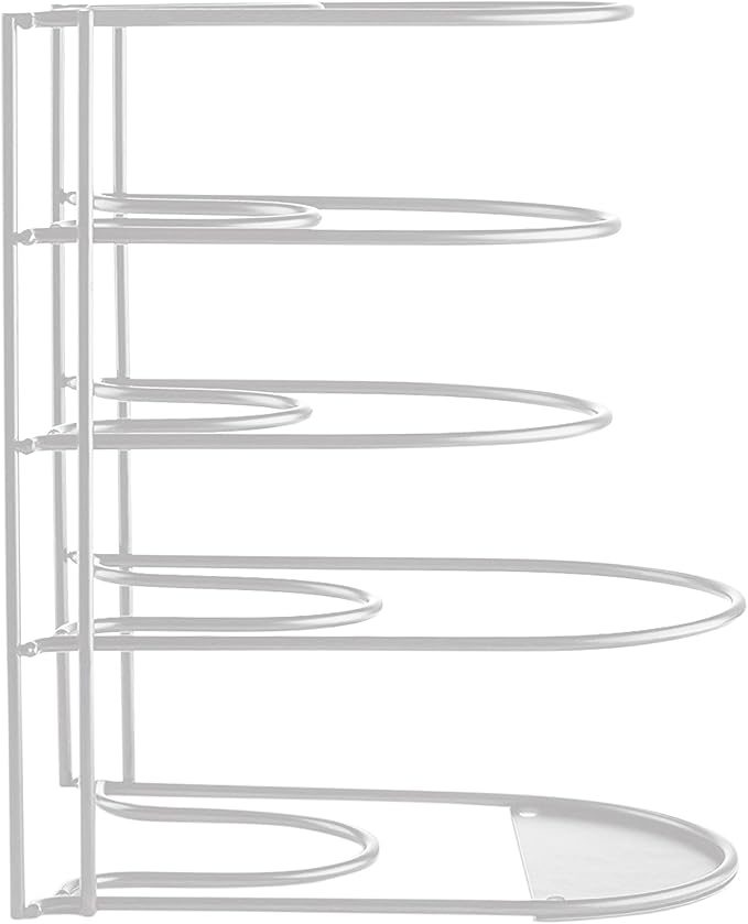 Heavy-Duty Pots and Pans Organizer | 5-Tier Cookware & Lid Storage Rack | Free-Standing or Wall-Mount | Kitchen Organizer for Cast Iron Skillets, Pots, Frying Pans, Lids | White