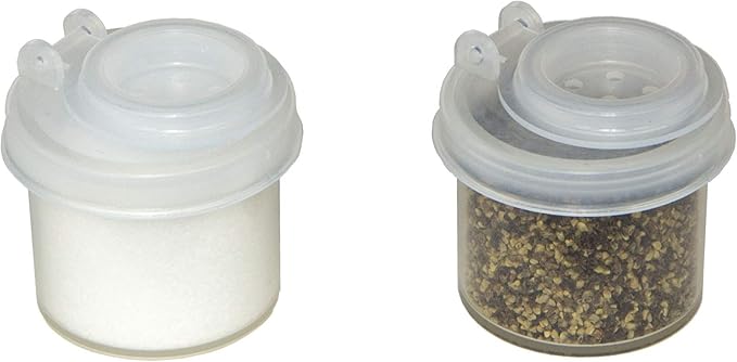 Salt and Pepper Shakers Moisture Proof Set, perfect to go Camping Picnic Outdoors Kitchen Lunch Boxes Travel Spice Set Clear with Black Lids Plastic Airtight Spice Jar Dispenser (3, mini)