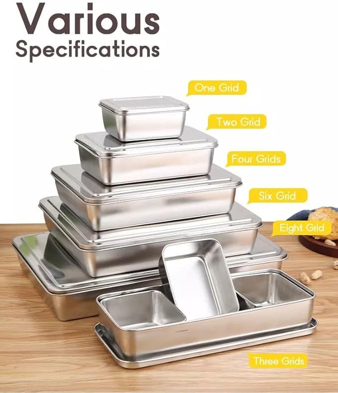 Xarra - Japanese Mini Container, Stainless Steel Yakumi Mise En Place Box, Multi Compartment Set For Food, Herbs, Seasoning and Spices (6 Compartment)