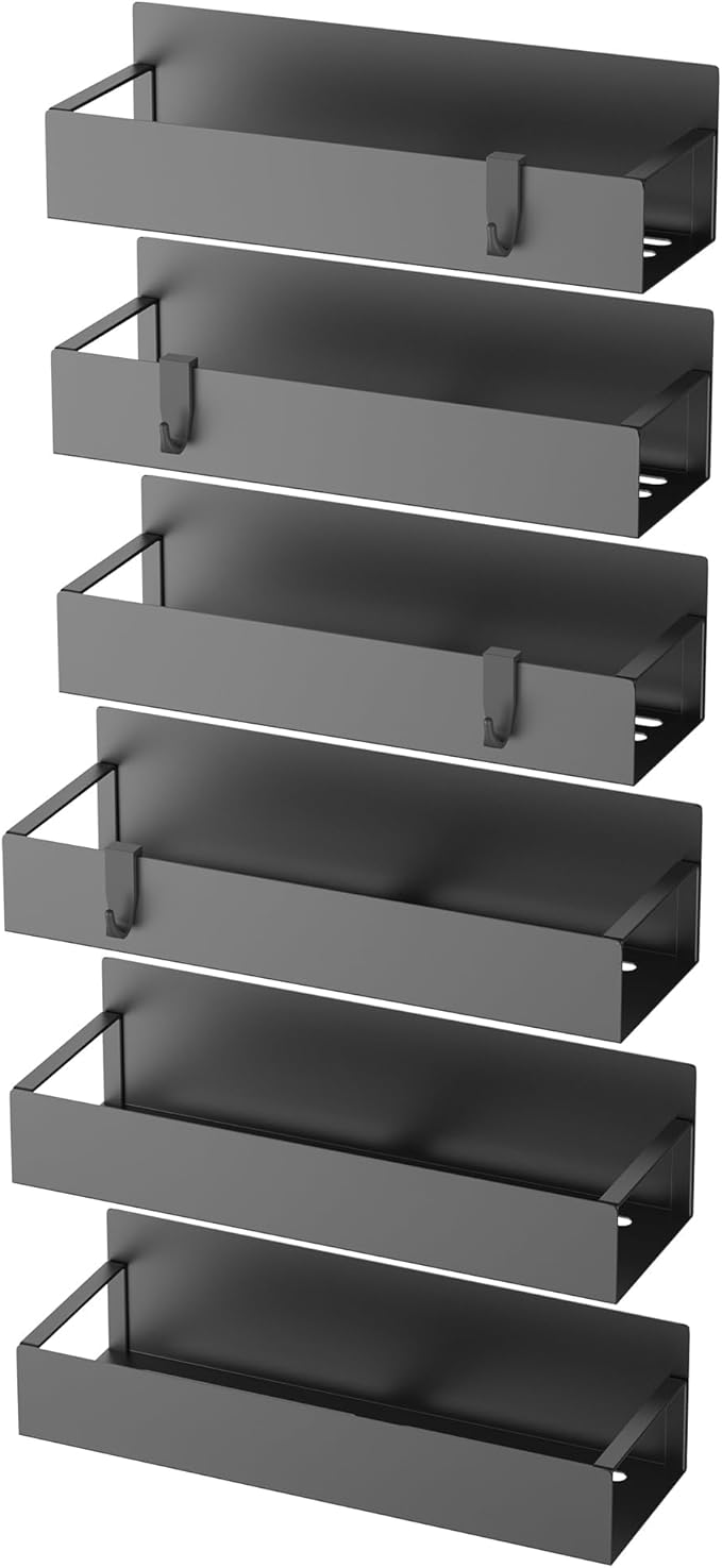 6 Pack Magnetic Spice Storage Rack Organizer for Refrigerator and Oven, Matt Black Fridge Organizers and Storage