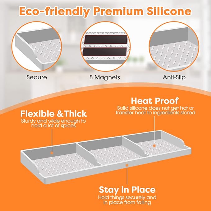 Stove Top 30 Inch Magnetic Silicone Shelf Over the Stove Spice Rack Kitchen Organizer for Above Stovetop Light Grey