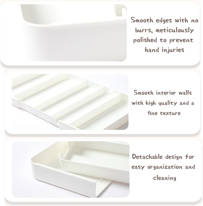Utensil Organizer Silverware Drawer Organizer for Utensil Holder expandable in four directions W10.63∼20.08×D10.63∼20.08×H2 for Utensil Holder Makeup Desk Drawer Tool Organization (white)