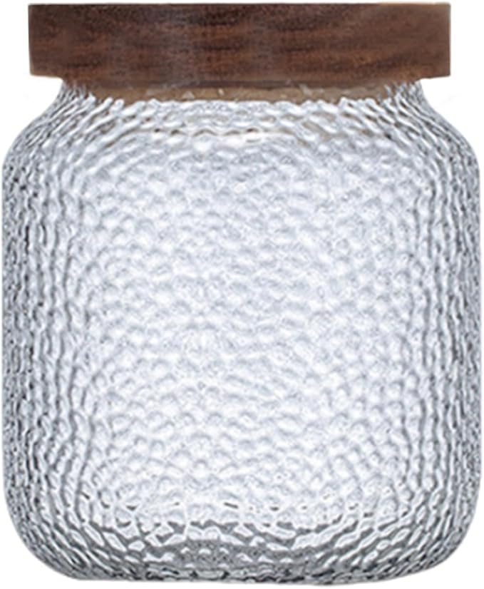 Viovian 16 oz Glass Coffee Nuts Canister Vintage Glass Storage Jars with Wooden Lids Clear Decorative Jar for Food Kitchen Coffee Tea Sugar Cookie Candy Counter Pantry 500ML